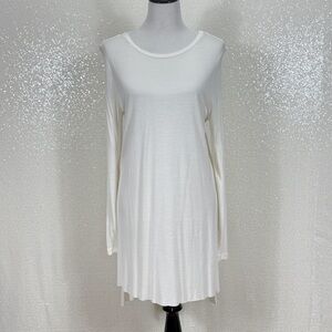 Joe Boxer White Rayon Long Sleeve Tunic Dress Side Slit Hi Low Minimalist L